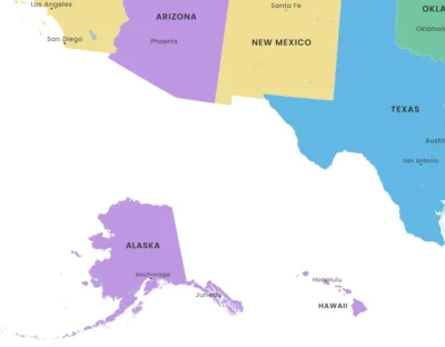 usa-political-map-printable-minimalist-zoom-detail-alaska-area USA Political Map Printable, Minimalist States Map with Capitals & Major Cities