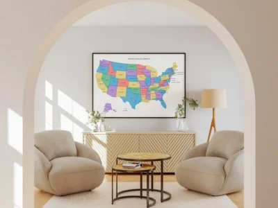 usa-political-map-printable-with-highlighted-borders-states-capitals-cities-luxury-room-wall-frame United States Political Map Printable with Highlighted Borders, States, Capitals, Cities, Colorful Wall Art Poster