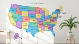 United States Political Map Printable with Highlighted Borders, States, Capitals, Cities, Colorful Wall Art Poster