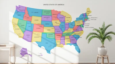 usa-political-map-printable-with-highlighted-borders-states-capitals-cities-wall United States Political Map Printable with Highlighted Borders, States, Capitals, Cities, Colorful Wall Art Poster