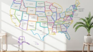 USA Political Outline Map Printable, Minimalist States Map with Glow Borders, Capitals & Major Cities