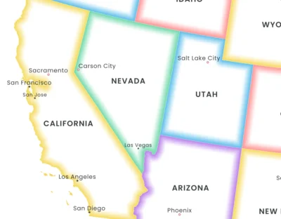 USA Political Outline Map Printable, Minimalist States Map with Glow Borders, Capitals & Major Cities