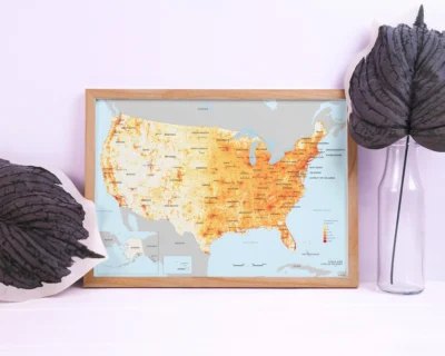 USA Population Density Map Printable with States, Capitals and Cities (High-Resolution PDF JPG)