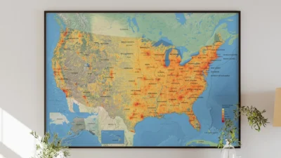 USA Population Density Map Printable, Terrain Style Map, High Resolution PDF JPG, Wall Art Poster