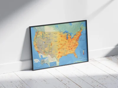 USA Population Density Map Printable, Terrain Style Map, High Resolution PDF JPG, Wall Art Poster