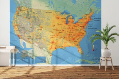 USA Population Density Map Printable, Terrain Style Map, High Resolution PDF JPG, Wall Art Poster