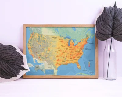 USA Population Density Map Printable, Terrain Style Map, High Resolution PDF JPG, Wall Art Poster