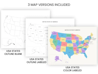 USA States Map Printable, 50 States Blank & Labeled, Color & Outline Map