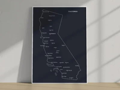 California Cities Map Printable, Labeled Cities Map, Light & Dark Styles