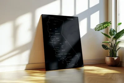 California Cities Map Printable, Labeled Cities Map, Wall Art, Light & Dark Styles