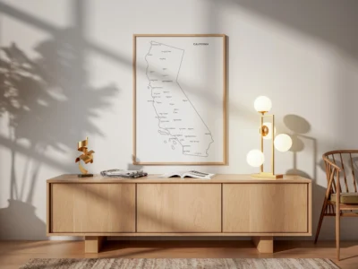 California Cities Map Printable, Labeled Cities Map, Wall Art, Light & Dark Styles