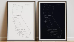 California Cities Map Printable, Labeled Cities Map, Light & Dark Styles