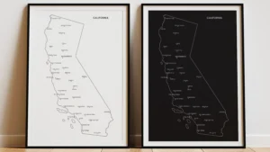 California Cities Map Printable, Labeled Cities Map, Wall Art, Light & Dark Styles