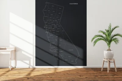 California Counties Map Printable Wall Art, Labeled County Map, Light & Dark Styles