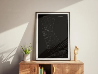 California Counties Map Printable Wall Art, Labeled County Map, Light & Dark Styles