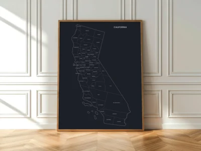 California Counties Map Printable Wall Art, Labeled County Map, Light & Dark Styles