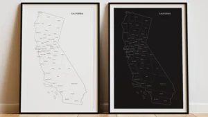 California Counties Map Printable Wall Art, Labeled County Map, Light & Dark Styles