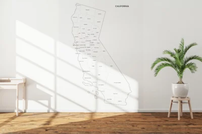 California Counties Map Printable Wall Art, Labeled County Map, Light & Dark Styles