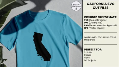 California SVG Cut File, State Silhouette, DXF EPS PNG Vector Files, for Cricut & Silhouette