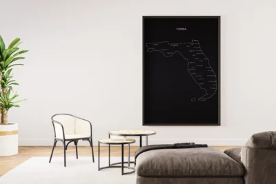 Florida Cities Map Printable, Labeled Cities Map, Wall Art, Light & Dark Styles