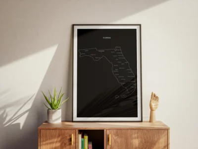Florida Cities Map Printable, Labeled Cities Map, Wall Art, Light & Dark Styles