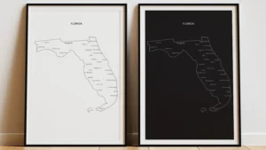 Florida Cities Map Printable, Labeled Cities Map, Wall Art, Light & Dark Styles