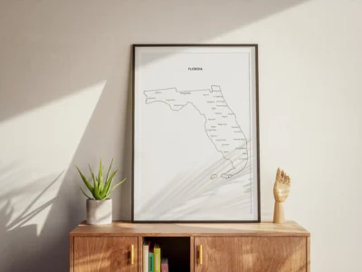 Florida Cities Map Printable, Labeled Cities Map, Wall Art, Light & Dark Styles