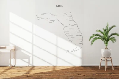 Florida Cities Map Printable, Labeled Cities Map, Wall Art, Light & Dark Styles