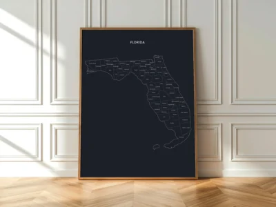 Florida Counties Map Printable Wall Art, Labeled County Map, Light & Dark Styles