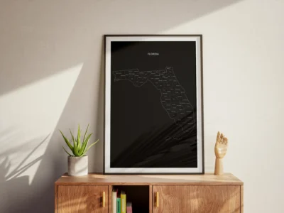 Florida Counties Map Printable Wall Art, Labeled County Map, Light & Dark Styles