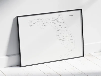 florida-counties-map-printable-light-black-frame Florida Counties Map Printable, Labeled County Map, Light & Dark Styles
