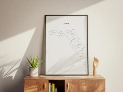 Florida Counties Map Printable Wall Art, Labeled County Map, Light & Dark Styles