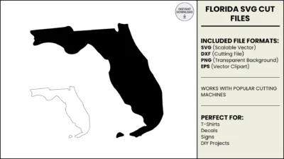 Florida SVG Cut File, State Silhouette, DXF EPS PNG Vector Files, for Cricut & Silhouette