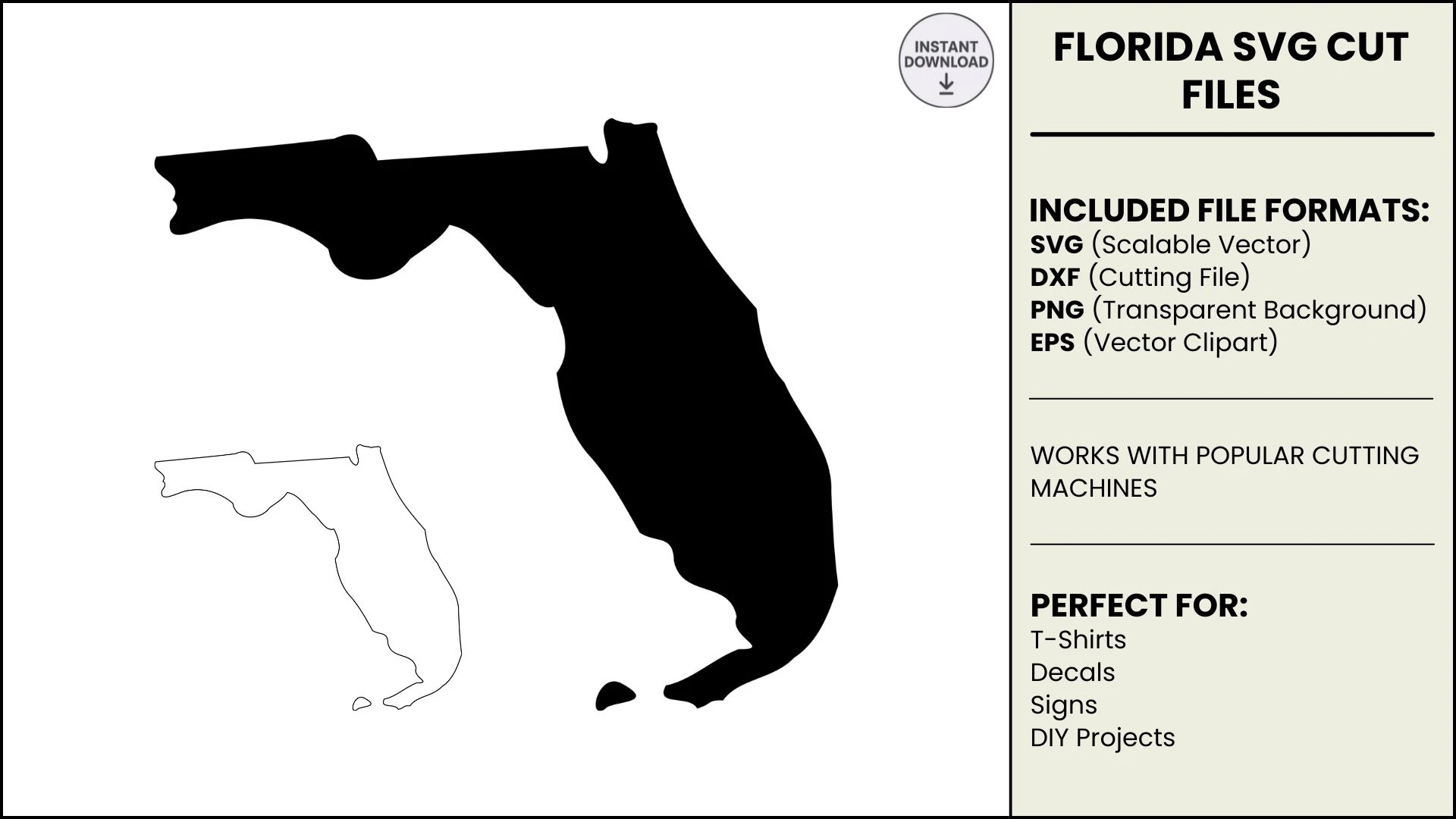Florida SVG Cut File, State Silhouette, DXF EPS PNG Vector Files, for ...