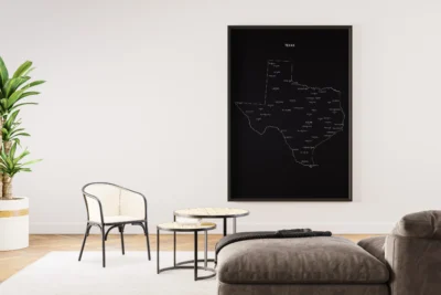 Texas Cities Map Printable Wall Art, Labeled City Map, Light & Dark Styles
