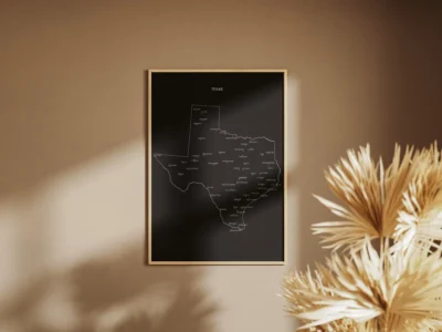 Texas Cities Map Printable, Texas Map with Cities, Wall Art, Light & Dark Styles, PDF JPG Download