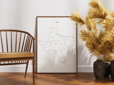 Texas Cities Map Printable, Texas Map with Cities, Wall Art, Light & Dark Styles, PDF JPG Download