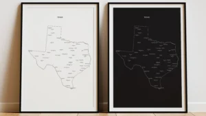 Texas Cities Map Printable Wall Art, Labeled City Map, Light & Dark Styles