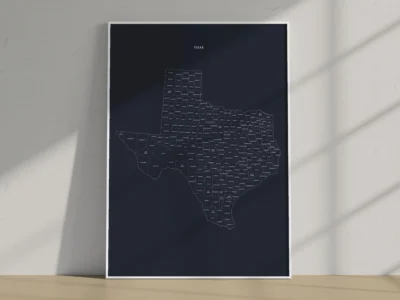 Texas Counties Map Printable, Labeled County Map, Light & Dark Styles