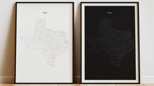 Texas Counties Map Printable Wall Art, Labeled County Map, Light & Dark Styles