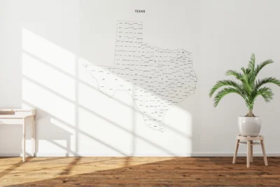 Texas Counties Map Printable Wall Art, Labeled County Map, Light & Dark Styles