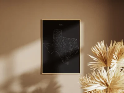 Texas Counties Map Printable Wall Art, Labeled County Map, Light & Dark Styles