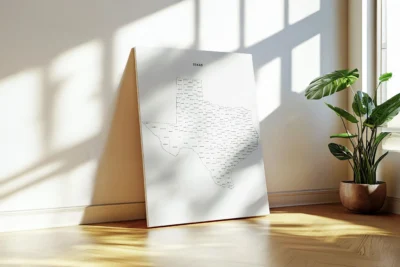 Texas Counties Map Printable Wall Art, Labeled County Map, Light & Dark Styles