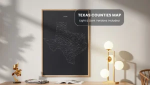 Texas Counties Map Printable Wall Art, Labeled County Map, Light & Dark Styles