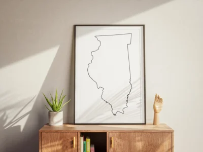 Illinois Blank Outline Map Printable, State Map Template, JPG PDF PNG
