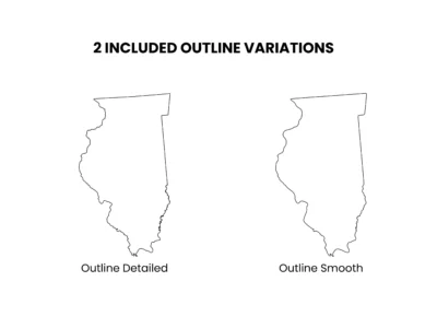 Illinois Blank Outline Map Printable, State Map Template, JPG PDF PNG