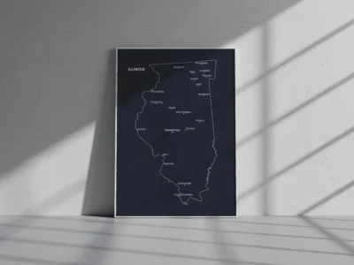 Illinois Cities Map Printable Wall Art, Labeled City Map, Light & Dark Styles