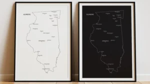 Illinois Cities Map Printable Wall Art, Labeled City Map, Light & Dark Styles