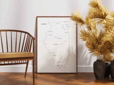 Illinois Cities Map Printable Wall Art, Labeled City Map, Light & Dark Styles
