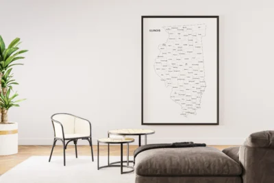 Illinois Counties Map Printable Wall Art, Labeled County Map, Light & Dark Styles